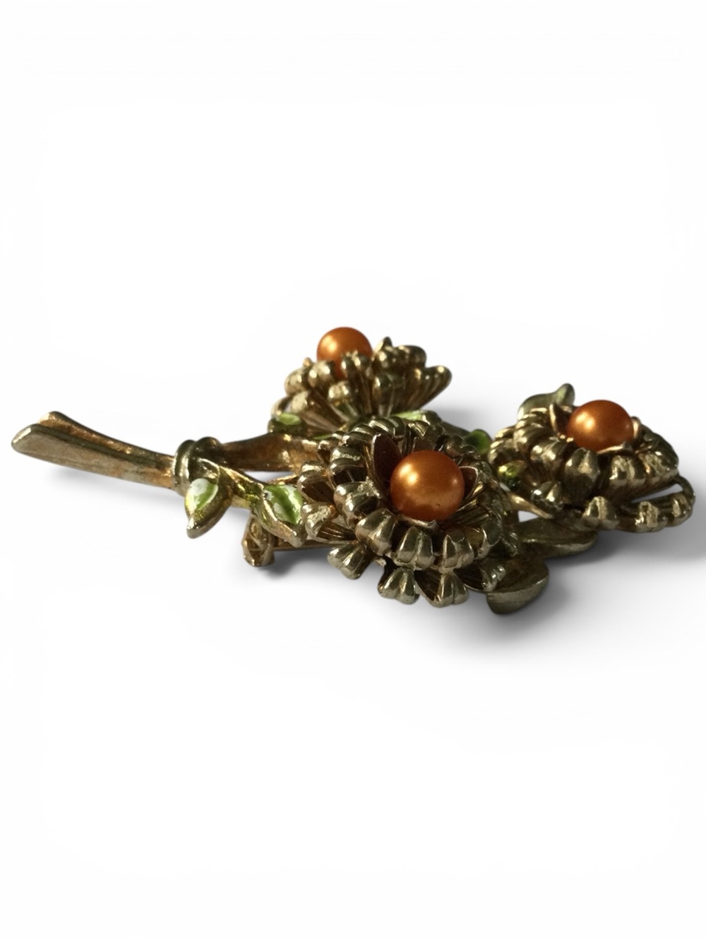 Vintage 1950s Satin Gold-Tone Floral Bouquet Brooch - Picture 8 of 10